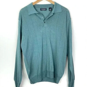 VTG Teal Knit Slouchy Collared Pullover Sweater